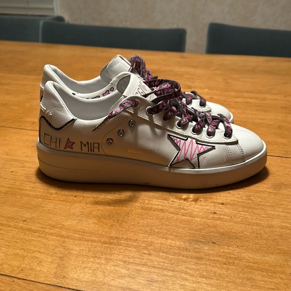 Like New Condition, Golden white, leather, black, and pink shoelaces - Picture 1 of 7